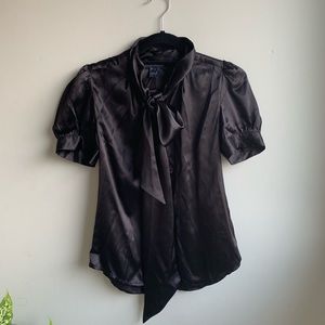 French Connection Black 100% Silk Blouse Neck Tie